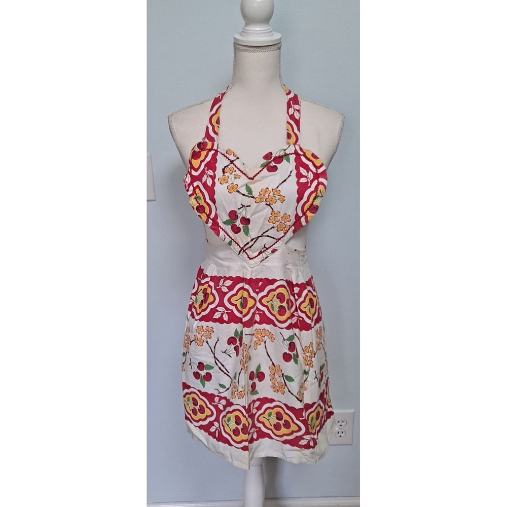 Vintage‎ Apron 1950's Style Heart Shape With Cherries